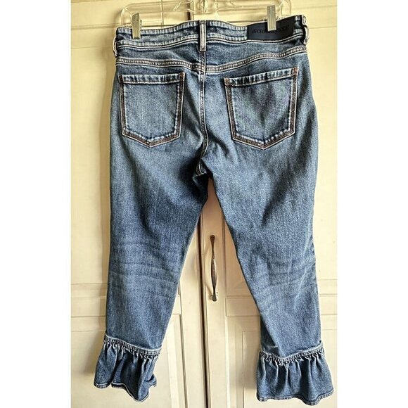 Max Mara Sportsmax Code High Rise Blue Denim Jean 28 Womens Size 6 Ruffle Bottom - Picture 1 of 15